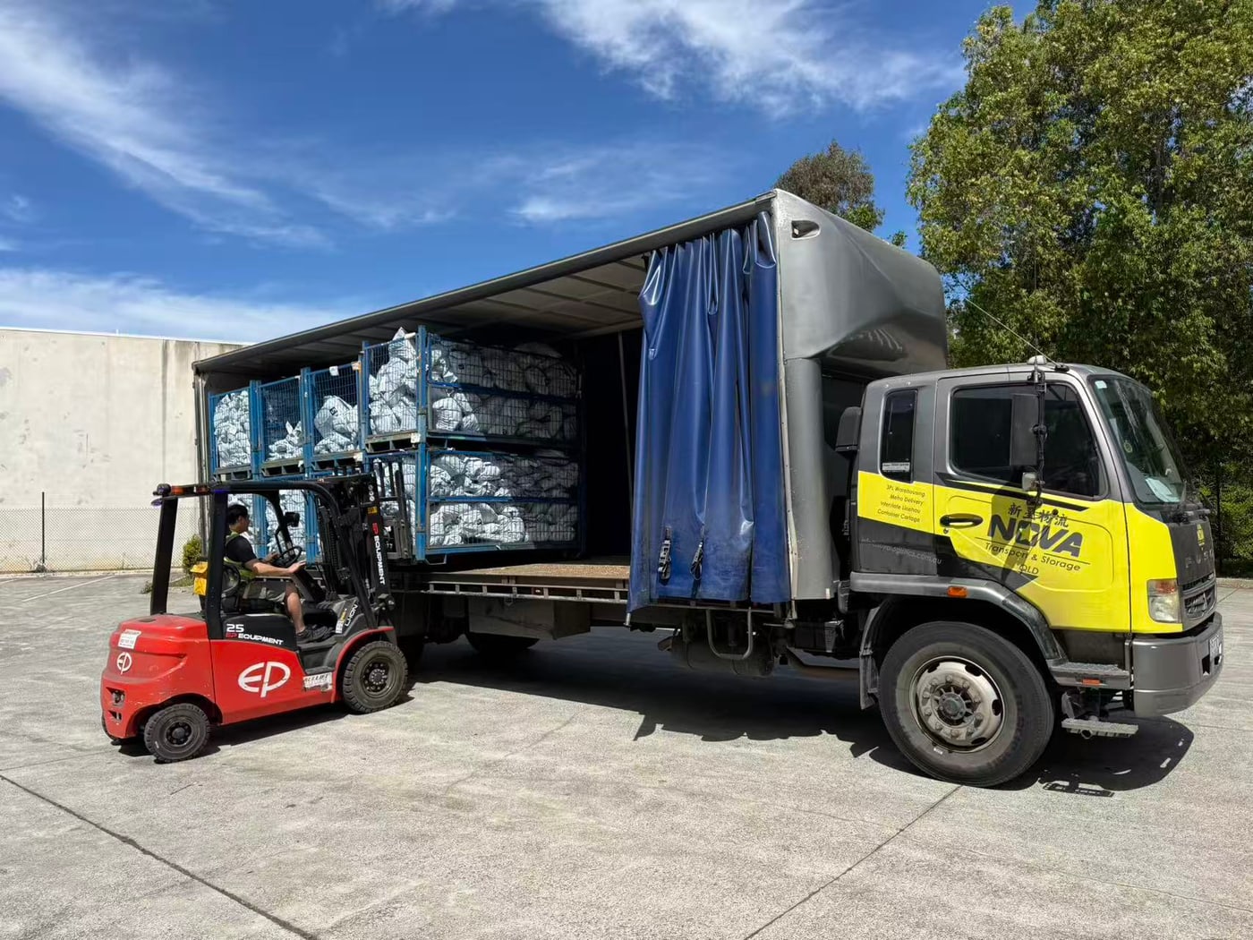 Nova delivery truck and forklift during a freight movement